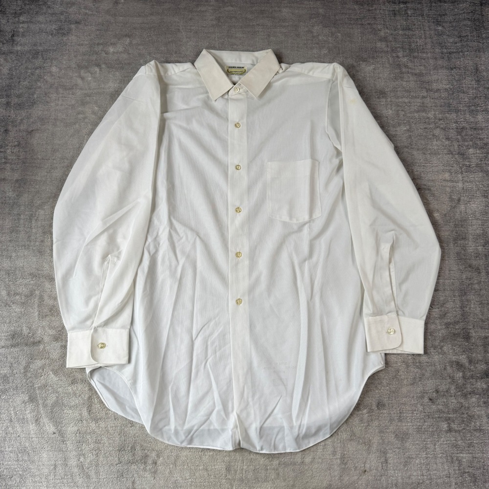 Vintage Arrow Shirt Mens 15.5 32 White Ribbed Terylene 1960s Dress Shirt
